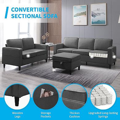 3-Piece Modern Linen Sectional Sofa Set with 3 Seat Sofa