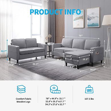 3-Piece Modern Linen Sectional Sofa Set with 3 Seat Sofa
