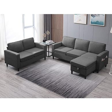 3-Piece Modern Linen Sectional Sofa Set with 3 Seat Sofa