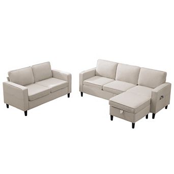 3 pc Modern Linen Sectional Sofa Set with 3 Seat Sofa