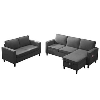 3 pc Modern Linen Sectional Sofa Set with 3 Seat Sofa