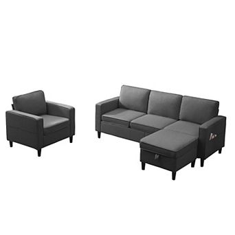 Mjkone Convertible Sectional Sofa with Storage Ottoman for Living Room