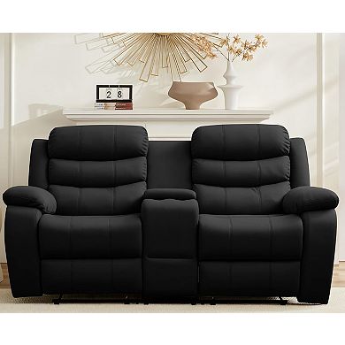 Adjustable Double Family Recliner Sofa with Storage Cabinet, Cup Holders, and Adjustable Backrest