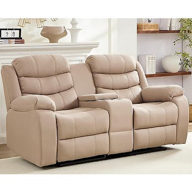 Adjustable Double Family Recliner Sofa with Storage Cabinet, Cup Holders, and Adjustable Backrest