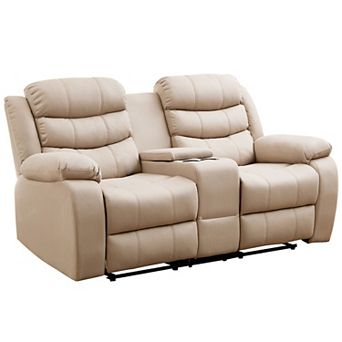 Adjustable Double Family Recliner Sofa with Storage Cabinet, Cup Holders, and Adjustable Backrest