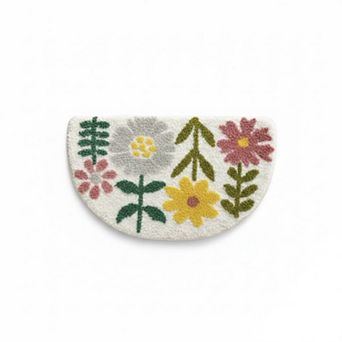 Floral Botanical Half Moon Bathroom Floor Mat Soft Absorbent with Non Slip Backing