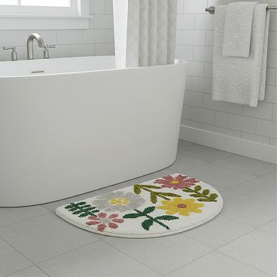 Floral Botanical Half Moon Bathroom Floor Mat Soft Absorbent with Non Slip Backing