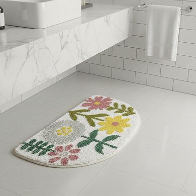 Floral Botanical Half Moon Bathroom Floor Mat Soft Absorbent with Non Slip Backing