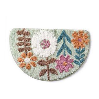 Floral Botanical Half Moon Bathroom Floor Mat Soft Absorbent with Non Slip Backing