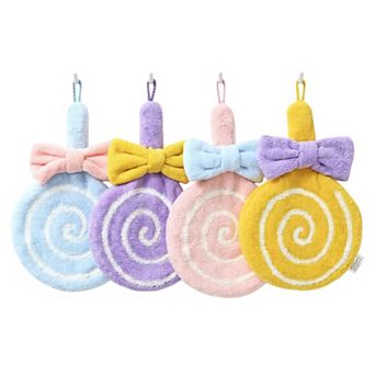 4 pc Lollipop Shaped Hanging Microfiber Hand Towels Set Soft Plush Absorbent Design