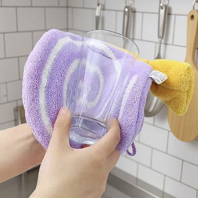 4-PC Lollipop Shaped Hanging Microfiber Hand Towels Set Soft Plush Absorbent Design