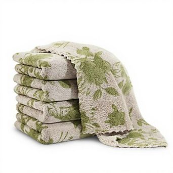 4 pc Botanical Pattern Plush Hand Towels Set Soft Absorbent Textured Fabric for Kitchen Bathroom