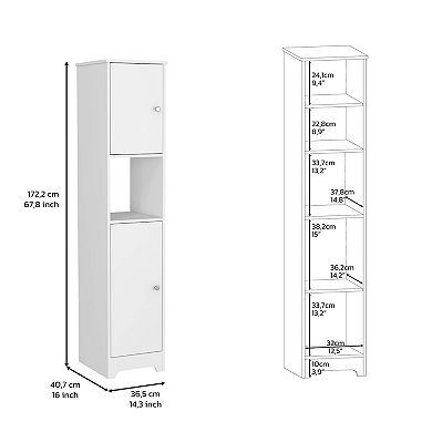 Yaka Linen Double Door Cabinet, Four Interior Shelves, One Open Shelf