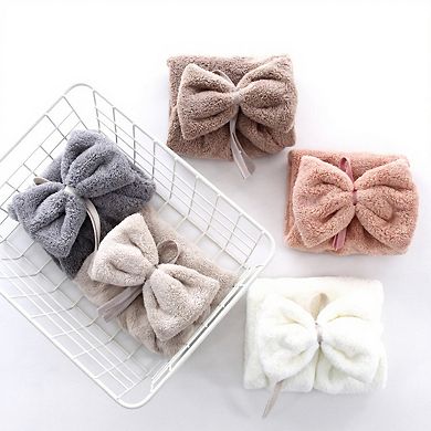 5-PC Bow Hanging Microfiber Hand Towels Set Soft Plush Absorbent Design with Loop