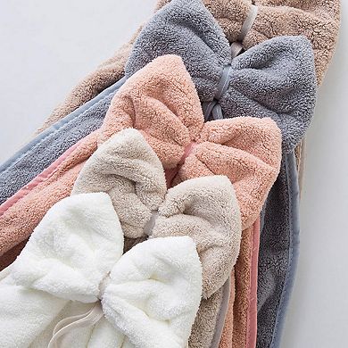 5-PC Bow Hanging Microfiber Hand Towels Set Soft Plush Absorbent Design with Loop