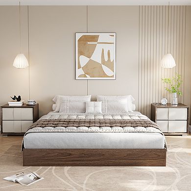 Modern Minimalist Wood Platform Bed without Headboard, Floor-Standing Bed Frame, Easy Assembly
