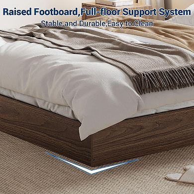 Modern Minimalist Wood Platform Bed without Headboard, Floor-Standing Bed Frame, Easy Assembly