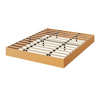 Modern Minimalist Wood Platform Bed without Headboard, Floor-Standing Bed Frame, Easy Assembly