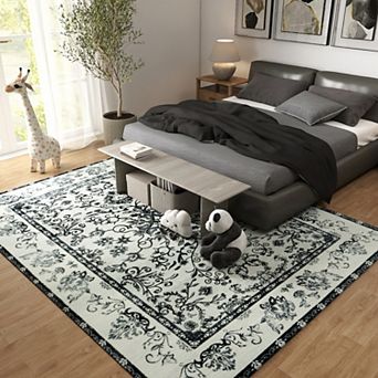 5x7 ft Washable Abstract Area Rug, Thin Non-Slip Carpet