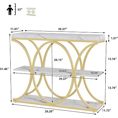 Industrial Console Table with Oval Metal Frame and Open Shelves for Entryway or Living Room