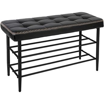 Mid-Century Shoe Rack Bench, 3 tier Storage with Cushion for Hallway Living Room