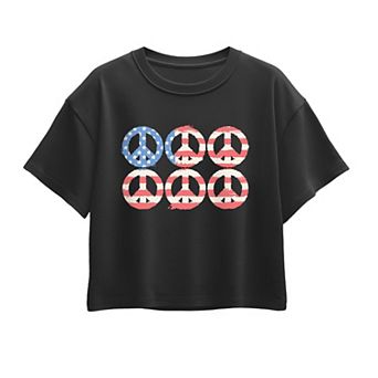 Girls 7-16 USA Flag Peace Boxy Tee