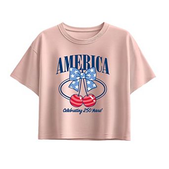 Girls 7-16 America 250 Bow & Cherries Boxy Tee