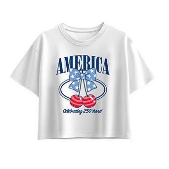 Girls 7-16 America 250 Bow & Cherries Boxy Tee