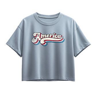 Girls 7-16 Distressed Retro America Boxy Tee
