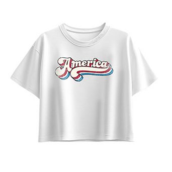 Girls 7-16 Distressed Retro America Boxy Tee