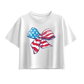 Girls 7-16 Stars & Stripes Bow Boxy Tee
