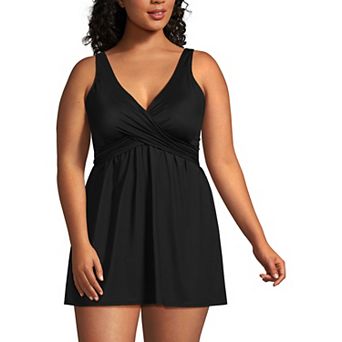 Plus Size Lands' End SlenderSuit V-Neck Wrap Swim Dress Swimsuit