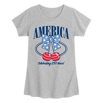 Girls 7-16 America 250 Bow & Cherries Graphic Tee