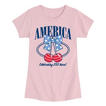 Girls 7-16 America 250 Bow & Cherries Graphic Tee
