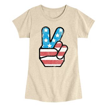 Girls 7-16 USA Flag Peace Sign Graphic Tee