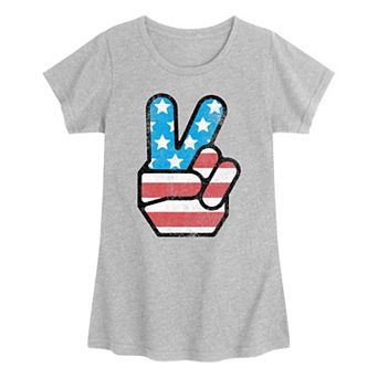 Girls 7-16 USA Flag Peace Sign Graphic Tee