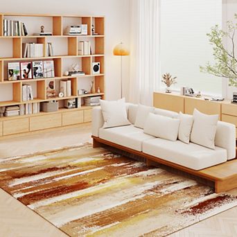 5x7 ft Abstract Oil Painting Style Area Rug, Washable Non-Slip Modern Rug for Living Room Bedroom