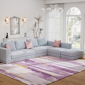 5x7 ft Abstract Oil Painting Style Area Rug, Washable Non-Slip Modern Rug for Living Room Bedroom