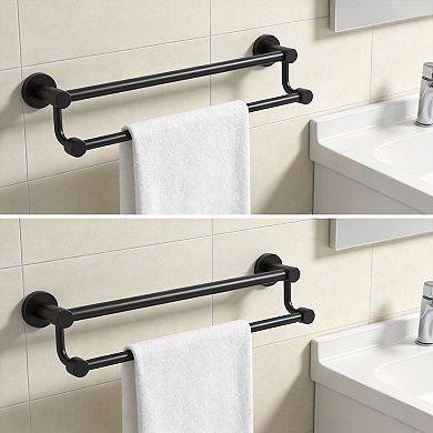 16-26" Matte Black Double Towel Bar SUS304 Wall Mount