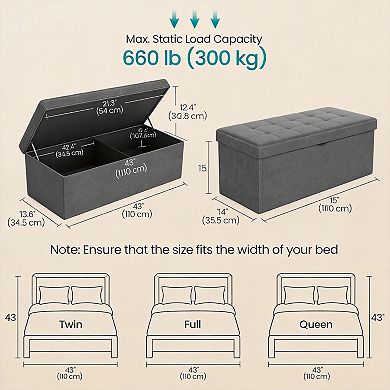 43" Dark Folding Ottoman Bench 660 lb Storage Chest