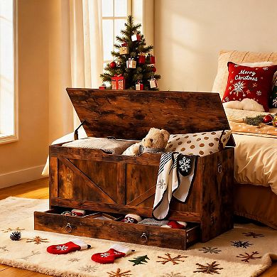 Rustic 39.3" Storage Chest Toy Bench 220 Lb Drawer