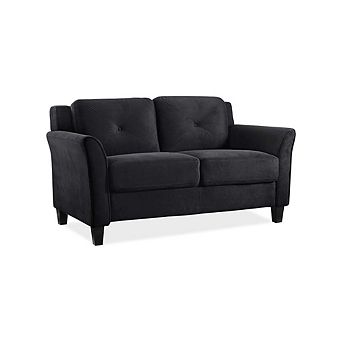 Black Tufted Loveseat With Wooden Frame