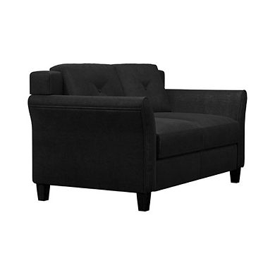 Black Tufted Loveseat With Wooden Frame