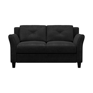 Black Tufted Loveseat With Wooden Frame