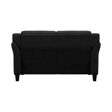 Black Tufted Loveseat With Wooden Frame