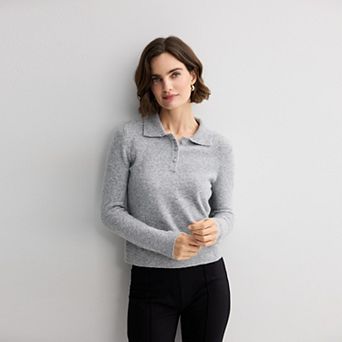 Women's Nine West Long Sleeve Collared Sweater