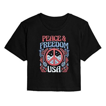 Juniors' Peace & Freedom USA Retro Cropped Tee