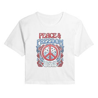 Juniors' Peace & Freedom USA Retro Cropped Tee