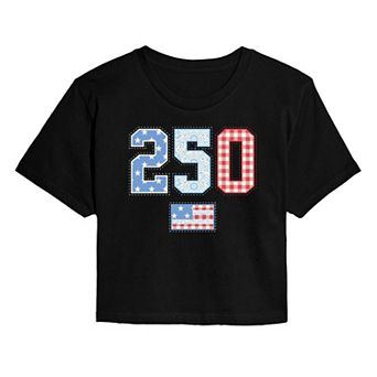 Juniors' USA 250 Americana Patchwork Cropped Tee