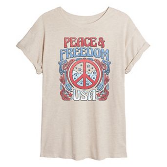 Juniors' Peace & Freedom USA Oversized Tee